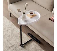 Pequeña mesa auxiliar ovalada con diseño en forma de C, versátil lateral de sofá y escritorio para laptop para sala de estar, dormitorio y espacios de oficina