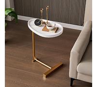 Pequeña mesa auxiliar ovalada con diseño en forma de C, versátil lateral de sofá y escritorio para laptop para sala de estar, dormitorio y espacios de oficina