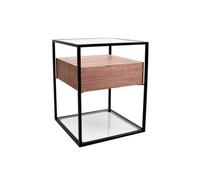 Pequeña mesa de centro de metal para la sala de estar, auxiliar móvil pequeño al lado del sofá buffet cuadrado esquina cabecera casa Mesa auxiliar(Brown)