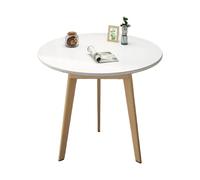 Pequeña mesa de centro redonda con patas de madera maciza y estructura estable, tapetes silenciosos, escritorio espacioso para sala de estar, apartamento, oficina, decoración, color blanco, 48 x 60 cm