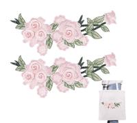 Pequeña parche, 2 piezas coser en parches de flores bordados termoadhesivo para la ropa rosado de peonia de hierro de flores