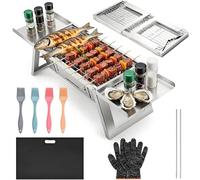 Pequeña parrilla de carbón plegable, Mini parrilla portátil de barbacoa con control de calor de 4 niveles, Camping Essentials al aire libre mesa de barbacoa, Fumador de para picnic Jardín