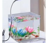 Pequeña pecera con luz de abrazadera, kits de iniciación de tanque de acuario cuadrado para decoración de sala de estar y oficina