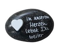 Pequeña piedra decorativa para tumba con texto en alemán "In unserem Herzen libst Du weiter mit Herz in schwarz weiß als Grabschmuck Tischdekoration Beerfunung Mind. 5 x 6 cm