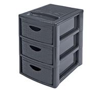 Pequeña torre de almacenamiento - Plástico antracita - 3 cajones - aspecto de mimbre trenzado - A5, alto. 29 cm - Organizador práctico - Cosméticos, joyas, accesorios, oficina, casa - M home by Mazzei