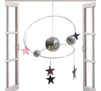 Pequeñas bolas de discoteca colgantes | Decoración colgante con bola de discoteca y estrellas reflectantes | Decoración en espiral para coche de boda, espejo retrovisor balcón, terraza, jardín, fiesta