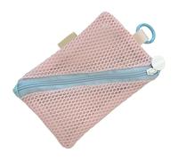 Pequeñas bolsas de maquillaje de malla con cremallera, bolsa de aseo de viaje para mujeres, estuche portátil para cosméticos, bolsa de almacenamiento multiusos, rosa claro