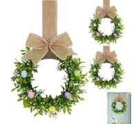 Pequeñas coronas de Pascua para armario de cocina, decoración de primavera de huevo artificial, mini corona de huevos de Pascua artificiales con lazo de cinta, decoración navideña para el hogar, casa