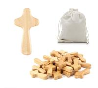 Pequeñas cruces de madera, 24 cruces de madera, bolsillo de oración portátil de 2.36 pulgadas, cruces de bolsillo para recuerdos de fiesta, collares, joyas, manualidades, hechas a mano (madera de