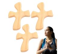 Pequeñas cruces de madera,Cruces de bolsillo de madera,Cruces de oración de mano - Cruces de mano reconfortantes, juego de 3, cruces de sujeción portátiles, cruces de mano para orar