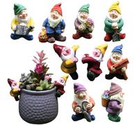 Pequeñas Figuritas de Gnomos - 9 Piezas Escultura Coleccionable De Enano - Escultura De Enano Para Jardín | para Interior Exterior Patio Estante Mesa Vivero Mesita Maceta de Flores Estantería