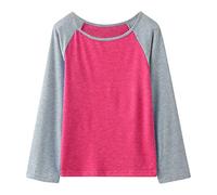 Pequeñas niñas casual manga larga raglán camisetas cuello redondo túnica tops niños adolescentes bloque de color camiseta blusas ropa de otoño, Rosa intenso., 10-11 años