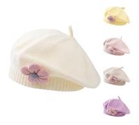 Pequeñas niñas Sombrero de Boina de Invierno cálido Beanie Cap Toddler Estilo francés Gorro de Punto del bebé Lindo Boinas de Flores (Blanco)