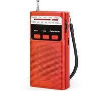 Pequeñas Radio Am/FM, Mini Radios con Función MP3 y Toma de Auriculares, Radios Portátiles con Batería Recargable Incorporada, Radio con Clip, Cordón y Función de Luz.（Rojo）