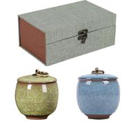 Pequeñas urnas conmemorativas de cerámica mini para cenizas para humanos o mascotas, con capacidad para 90 cm³, hermosas urnas funerarias para compartir con exquisita caja (verde + azul claro)