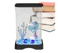 Pequeño Acuario Betta,Acuario Betta, Acuario Betta HD, Cuenco de Pescados, Pequeño Acuario Ornamental, Arrancador de Acuario con Luz LED para el Hogar, Oficinas, Decoración de apartamentos, la