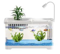 Pequeño Acuario de Peces - Acuario para Luchador con Filtro - Frascos Paisaje Alimentador Claros para Guppy Camarones Caracol Principiantes Amante de los Animales de la Oficina Apartamento