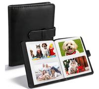 Pequeño álbum de fotos para personalizar, 6 x 9 cm, 64 bolsillos, mini álbum de fotos, cubierta de piel sintética, álbum de fotos para bodas, bebés y viajes, Every Moment Matters (negro)