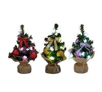 Pequeño árbol de Navidad con luces, planta falsa brillante, con base de arpillera, árbol de Navidad de escritorio, para mesita de noche, estantería, cumpleaños, interior, hogar, reunión, evento