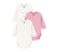 Petit Bateau Lote de 3 bodies de algodón de manga larga con doble botonadura. Talla 54 cm (1 mes). Color Blanco