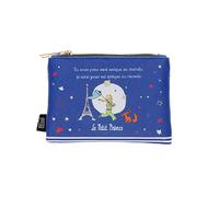 Pequeño bolso o cartera con cremallera - Material: plástico impreso - Diseño del Principito con su zorro cerca de la Torre Eiffel - Dimensiones: 14 cm x 10 cm, color blanco, estilo natural, Blanco,
