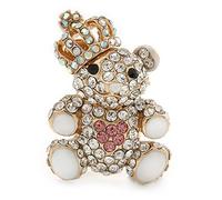 Pequeño broche en forma de oso de peluche real de metal dorado con cristal, 35 mm L