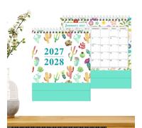 Pequeño Calendario Escritorio 2027-2028 Plan Horario Laboral 18 Meses | Calendario de Escritorio de Pie para Estudiantes Profesores Mujeres Hombres Cumpleaños Vacaciones Oficina Hogar S2-Cactáceas
