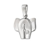 Pequeño elefante plateado de 11 mm por detrás con una circonita en color blanco adornado brillante plata de ley 925 en caja de regalo