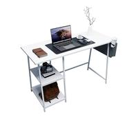 Pequeño escritorio blanco con espacio de almacenamiento de dos capas, escritorio de computadora de 100 cm para oficina en casa de espacio pequeño, escritorio de estudio simple moderno escritorio