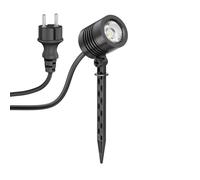 ledscom.de Foco LED pequeño de jardín con pica de tierra TARL para exteriores, IP65, enchufe, negro, 4,3 W, 340 lm, blanco cálido