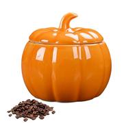 Pequeño frasco de calabaza de cerámica - plato de dulces en forma de calabaza de 9,9 cm con tapa | Botes de cocina herméticos de Halloween, decoración del hogar de otoño para la cocina dormitorio de l