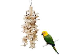 Pequeño juguete para loro - Juego de juguetes para masticar colgantes, bloques de madera de colores, gancho de cadena de acero inoxidable, diseño de enriquecimiento de sonido de campanilla, accesorio