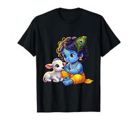 Pequeño Krishna Gopal con Ternero Adorable Arte Espiritual Hindú Camiseta