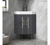 Pequeño Lavabo de Esquina for baño, Tocador de baño montado en el Piso con Lavabo de cerámica, for baños pequeños, Lavaderos y Exteriores(Gray,48cm/19in)