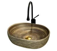 Pequeño Lavabo para Baño Cerámica, Lavamanos Retro Ovalado para Encimera, Uso Interior y Exterior, Para Balcón o Baño(18.5in/47cm)