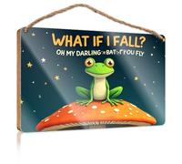 Pequeño letrero colgante con texto en inglés "A Frog Sits On A Mushroom Under A Starry Sky Wooded", decoración de porche al aire libre, regalos de verano