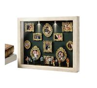 Pequeño marco con silueta de museo, 22,7 x 31,4 x 3,7 cm, recuerdo de bricolaje, de museo en miniatura, artesanía de resina de madera con luz cálida, expositor decorativo para bodas, Comple