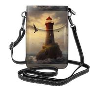 Pequeño monedero para teléfono celular, 19,3 x 12,4 cm, diseño de WHJSHOP Little Sparrow Flying to the lighthouse, moderno, práctico, multifuncional, funda cruzada de cuero con solapa para mujer