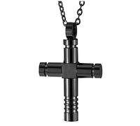 Pequeño Negro Tornillo Cruz Collar, Cruce Colgante de Hombre Mujer, Acero Inoxidable, Ajustable Cadena Cuerda