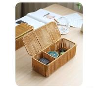 Pequeño organizador de ratán con tapa para cosméticos y joyas, diseño natural que combina con interiores modernos y tradicionales (pequeño)