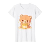 Pequeño Oso Comiendo de un Tarro de Miel Chibi Kawaii Funny Art Camiseta gráfica económica