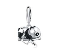 Pequeño Panda acostado en bambú colgante Charm, accesorio de pulsera de plata esterlina 925, compatible con collar de pulsera Pandora, regalo para mujeres