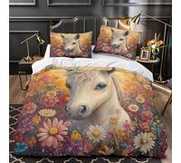 Pequeño Poni Juego De Cama Funda Nórdica Y Funda De Almohada,Campo de Flores Colorido 3D con Impresión,para Adolescentes Niño Niña Super King（260x220cm）