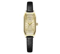 Pequeño reloj de cuarzo vintage dorado para mujer, esfera rectangular con diamantes de imitación, correa de cuero delgada e impermeable, reloj de pulsera analógico, negro