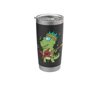 Pequeño T-Rex Dino tocando la Guitarra Rock Vaso térmico de acero inoxidable de doble pared