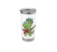 Pequeño T-Rex Dino tocando la Guitarra Rock Vaso térmico de acero inoxidable de doble pared