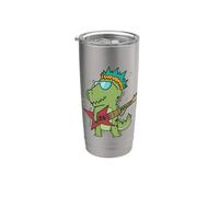 Pequeño T-Rex Dino tocando la Guitarra Rock Vaso térmico de acero inoxidable de doble pared