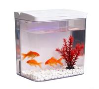 Pequeño tanque de acuario de vidrio 8L con filtro y luz, kit de tanque de peces de vidrio de escritorio todo en uno, con bomba para peces dorados, betta, camarones, blanco (negro)