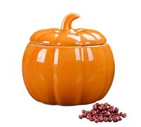 Pequeño tarro de calabaza de cerámica, recipiente de almacenamiento decorativo, diseño de tapa hermética, 4.61 x 4.33 pulgadas, soporte para golosinas de otoño, para Acción de Gracias, cocina, fiesta