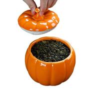 Pequeño tarro de calabaza de cerámica, recipiente de almacenamiento decorativo, diseño de tapa hermética, 4.61 x 4.33 pulgadas, soporte para golosinas de otoño, para Acción de Gracias, cocina, fiesta